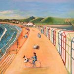 Acrylic colorful painting of Sant Pol, Sant Feliu de Guixols, Costa Brava, Girona.