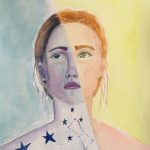 creative watercolor illustration of a lady universe