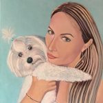 Acrylic realist Portrait of a woman and puppy