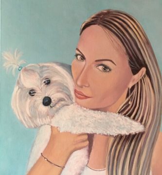 Acrylic realist Portrait of a woman and puppy