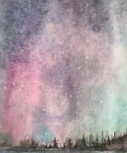Watercolor painting, northern lights