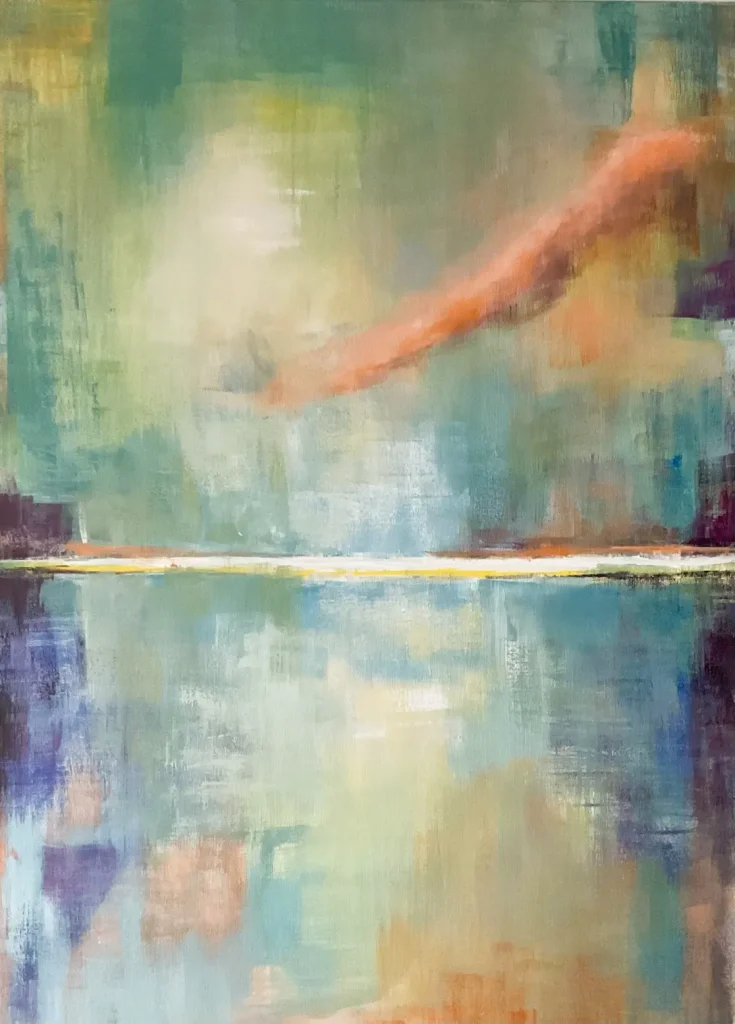 Abstract This piece is and abstract acrylic piece, call horizon. It depickes the horizon dividing in a way heaven and earth. Colors are beautifully set in a vibrant and graceful manner.