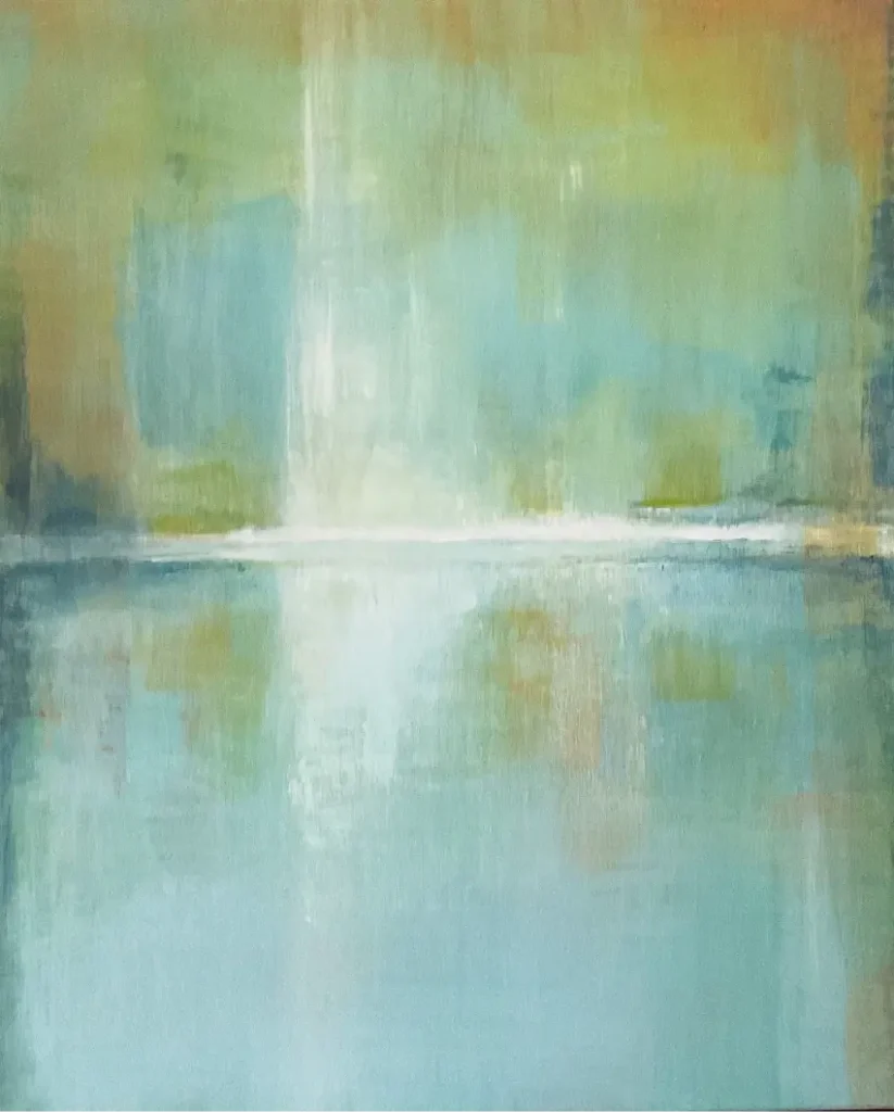 Abstract This is an abstract acrylic on canvas piece recalling the light ofthe sea interacting with the light of the sun. Main use of tiffant and blue, which gives name to the piece.